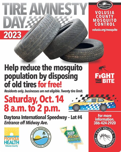 Volusia County to host three Tire Amnesty days to combat mosquitoes.